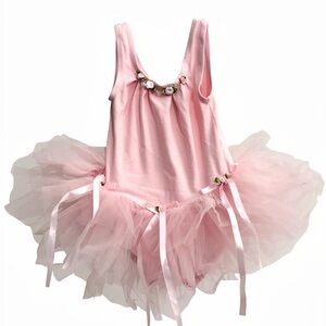 Pink Floral Girls Leotard Dance Costume Dress with tutu size 5/6